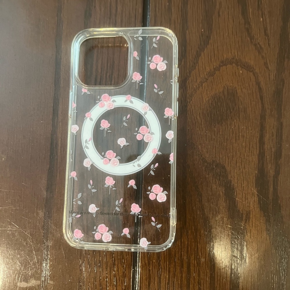 iPhone 15 ProMax Clear Phone Case with Pink Flowers and Quote